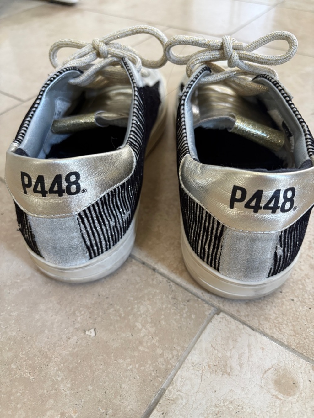 P448 Women’s Low-Top Sneakers in Beige and Black - Picture 2 of 5